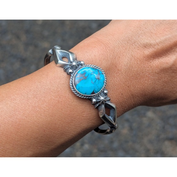 Handmade Navajo Bisbee Turquoise Cuff Bracelet‎ Tufa Native Jewelry Sz 6.75 ** - Picture 8 of 10